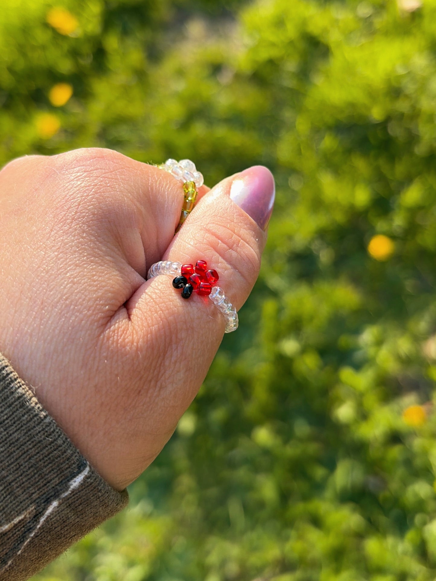 beaded ladybug ring